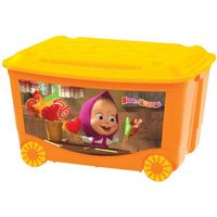 Ящик для игрушек на колесах Маша и медведь, оранжевый, Бытпласт