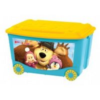 Ящик для игрушек на колесах Маша и медведь, голубой, Бытпласт