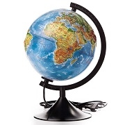 Глобус Земли физико-политический 210 мм с подсветкой Рельефный Классик