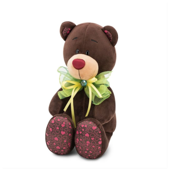 Мягкая игрушка Медведь Choco зеленый бант, 25 см